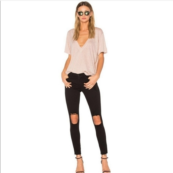 Frame Le Skinny Jeanne Crop Raw Hem Distressed Black Jeans Size 26 - Picture 10 of 14